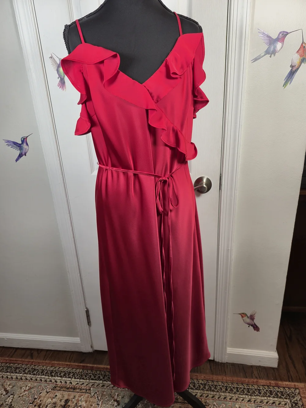 A New Day Ruffle Faux Wrap Maxi Dress Red Size L - Picture 3 of 7